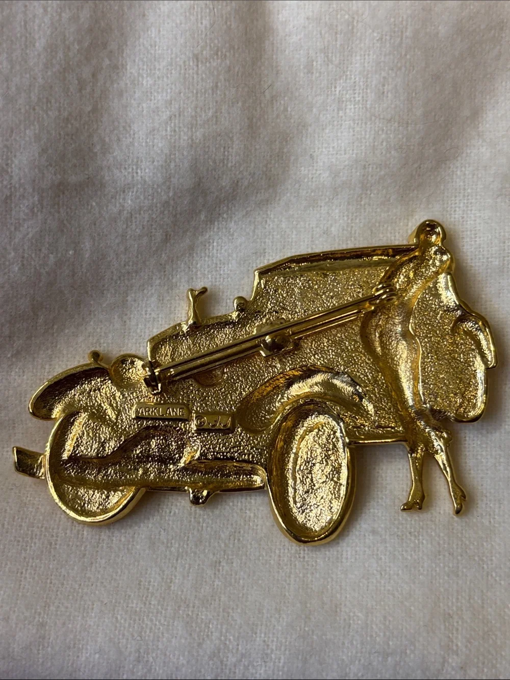 Vintage Park Lane JJ Art Deco Flapper Woman with Rolls Royce Gold Tone Brooch
